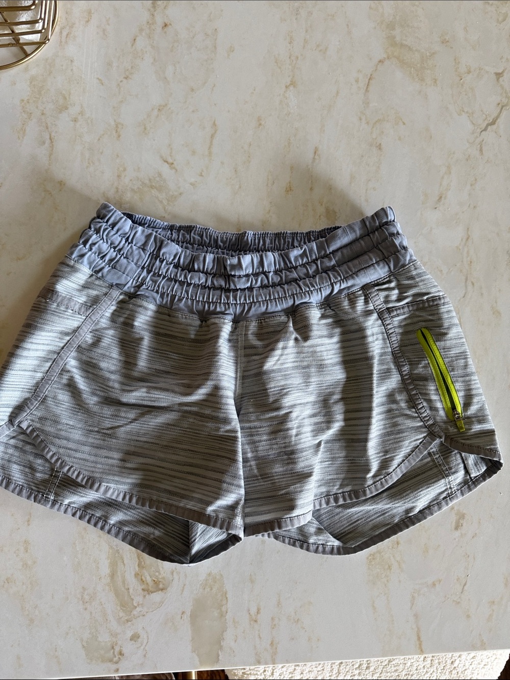 lululemon athletica Gray Athletic Shorts with Neon Yellow Zip